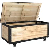 Outsunny Gartenbox Holz Auflagenbox 121L Aufbewahrungsbox mit Rollen, Wetterbeständige Aufbewahrungskiste für Balkon, Terrasse, Natur   Aosom