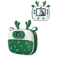 Kamera für Kinder, Weihnachten, Dragon Touch Kamera, Spielzeug, mit Doppelobjektiv, Cartoon-Aufkleber, Farbstift – InstantFun2 Grün