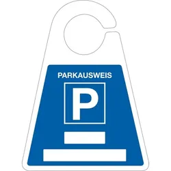 Parkausweis mit Parkplatzzeichen, zum Beschriften, blau, Kunststoff, 120x165mm I 10 Stk