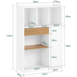 SoBuy Bücherregal 72 x 110 x 30 cm Weiß