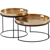 KADIMA DESIGN Modernes Hammerschlag-Couchtisch Set in Gold/Schwarz, Stabile Aluminiumkonstruktion, 2er Pack