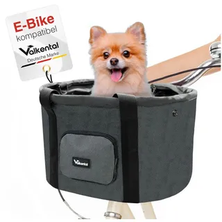 Valkental Fahrradkorb für Hunde klein grau