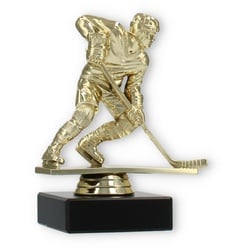 Pokal Kunststofffigur Eishockeyspieler gold auf schwarzem Marmorsockel 12,8cm