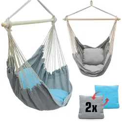 Balkon Hängesessel mit 2 Kissen zum Wenden - Outdoor Hängeschaukel für Garten