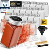 Cuccinara Cuccinara® Gewürzgläser Set [Eckig - 24 Stk. I 120ml - 10,5cm x 4,3cm] mit Gewürzetiketten, Streueinsatz & weißem Kreidestift zum Beschriften der Etiketten I Silikon Trichter + Reinigungsbürste