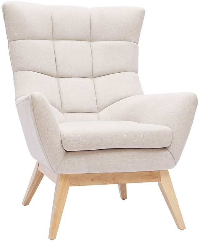 Fauteuil scandinave en tissu effet velours texturé naturel et bois clair BRODY