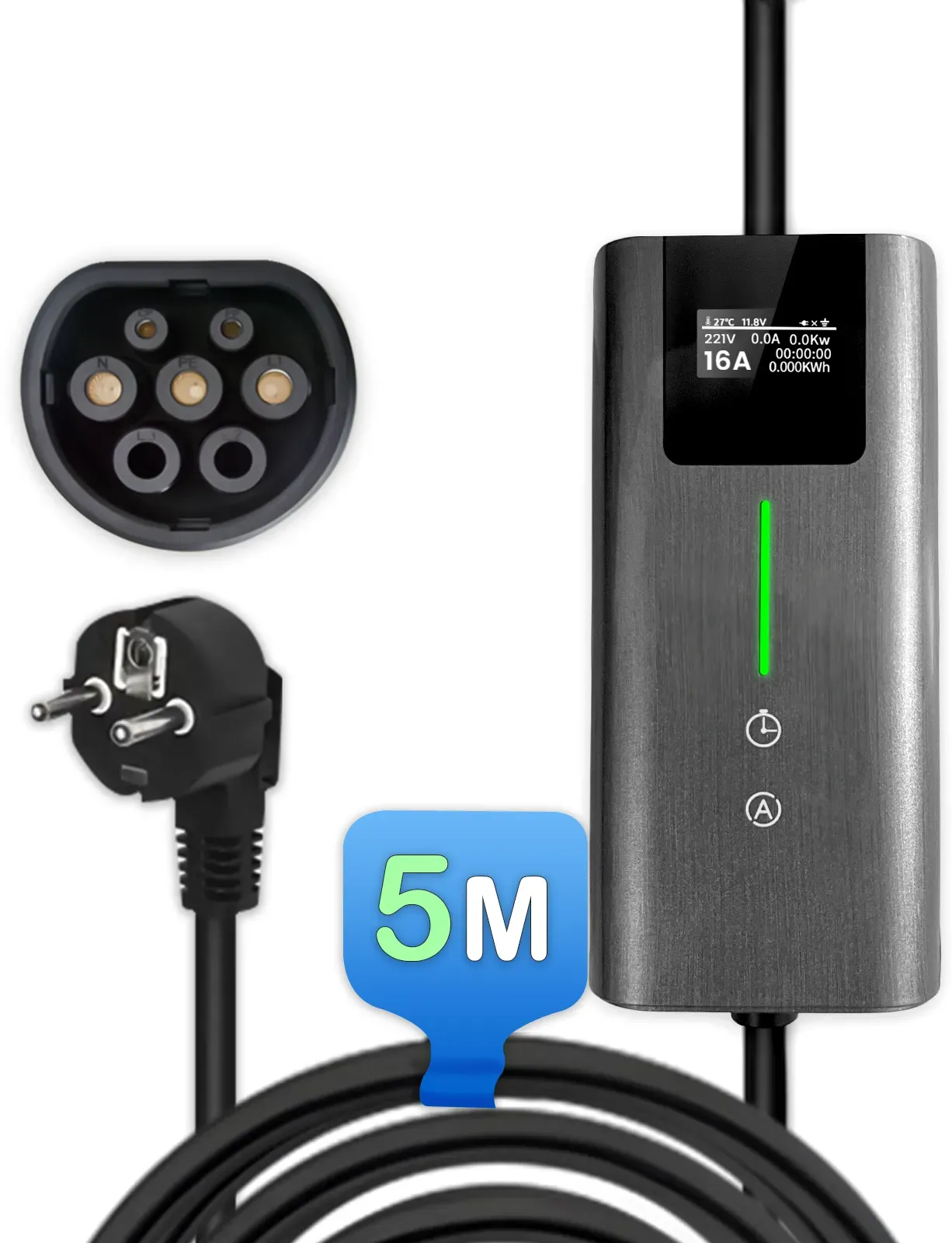 Junsun EV Ladegerät Elektroauto Ladekabel Typ 2 6-16A 3.5KW/11KW APP-Steuerung - 1-Phasig - 3.5KW - 5M - Ohne APP-Steuerung