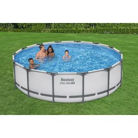 BESTWAY Steel Pro Max Frame Pool Set 427 x 107 cm lichtgrau inkl. Filterpumpe + Zubehör