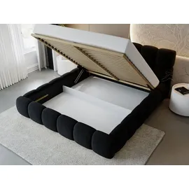 GRAINGOLD Polsterbett mit Bettkasten 140x200 Schwarz Samt, Modo