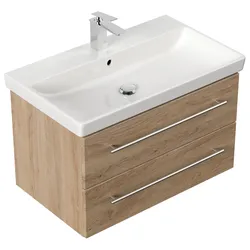 Badmöbel mit Villeroy & Boch Avento Waschbecken 80cm SoftClose eiche hell