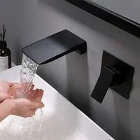 Schwarze Wandarmatur Für Badezimmer, Messing-waschtischarmatur Mit Wasserfallauslauf