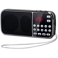PRUNUS J-189 FM/UKW Kleines Radio mit Bluetooth, Kofferradio mit Heavy Bass Lautsprechern, TF/USB/AUX-Player, Digital Radio mit Akku Wiederaufladbare, LED-Taschenlampe(Schwarz)