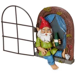 Relaxdays Trinkender Zwerg im Fenster Blau,Braun,Grün