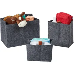 Relaxdays Aufbewahrungskorb im 3er Set, verschiedene Größen, faltbar, Organizer für Kleiderschrank u. Schublade, grau