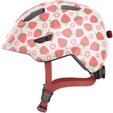 ABUS Smiley 3.0 LED - Fahrradhelm mit Licht - tiefe Passform & Platz für einen Zopf - für Mädchen und Jungs - Rosa mit Erdbeer-Muster, Größe M