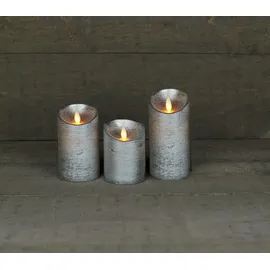 coen bakker 3er Set LED Echtwachskerze 10 cm 12,5 cm 15 cm silber