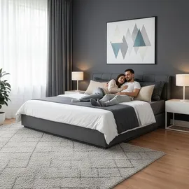 [en.casa] LED Polsterbett Tröstiar mit Matratze 160x200cm Anthrazit