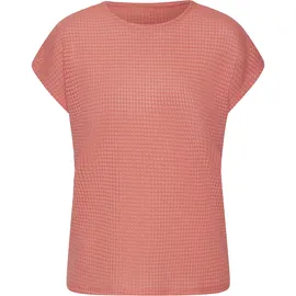 vivance by lascana Kurzarmshirt VIVANCE BY LASCANA "aus bügelfreiem Waffelstrick", Damen, Gr. 40/42, rot (apricot), Strick, Obermaterial: 64% Polyester, 34% Viskose, 2% Elasthan, leicht transparent, unifarben, bequem, Rundhals, Shirts, luftiges Waffelstrickshirt