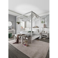 Natur24 Einzelbett Himmelbett Bett 160×200 Kiefer Weiß Massiv weiß