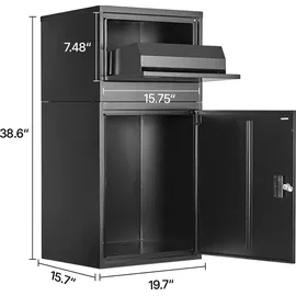 Vevor Paketbriefkasten 500x398x980mm, Paketkasten mit Schloss, Paketbriefbox aus verzinktem Stahl mit Diebstahlschutz-Design, Packstation für Zuhause und das Büro, Schwarz
