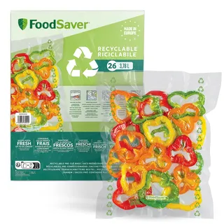 Foodsaver Vakuumierbeutel | recycel- und wiederverwendbare Lebensmittelbeutel | halten Lebensmittel bis zu 5x länger frisch | BPA-frei | 26 Beutel für Gefrierschrank und zum Garen (28cm x 35cm; 3,78l)