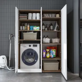 roomartstore.de Dora-II Waschmaschinenschrank 130 x 0 x 0 cm Weiß