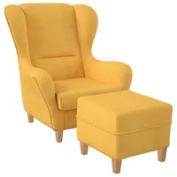 Supellex Ohrensessel Sofia Webstoff 92 x 68 x 95 cm Gelb mit Hocker