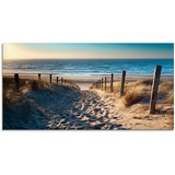 Artland Glasbild »Weg zum Nordseestrand Sonnenuntergang«, Strand, (1 St.), beige