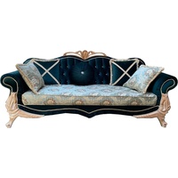 Casa Padrino Sofa Luxus Barock Sofa Türkis / Grün / Creme - Prunkvolles Wohnzimmer Sofa mit elegantem Blumenmuster und Glitzersteinen - Barock Wohnzimmer Möbel