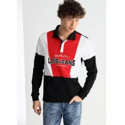 Lois Jeans für Herren. 132723967 Langärmeliges Trikolore-Poloshirt schwarz (M), Lässig, Baumwolle, Langarm