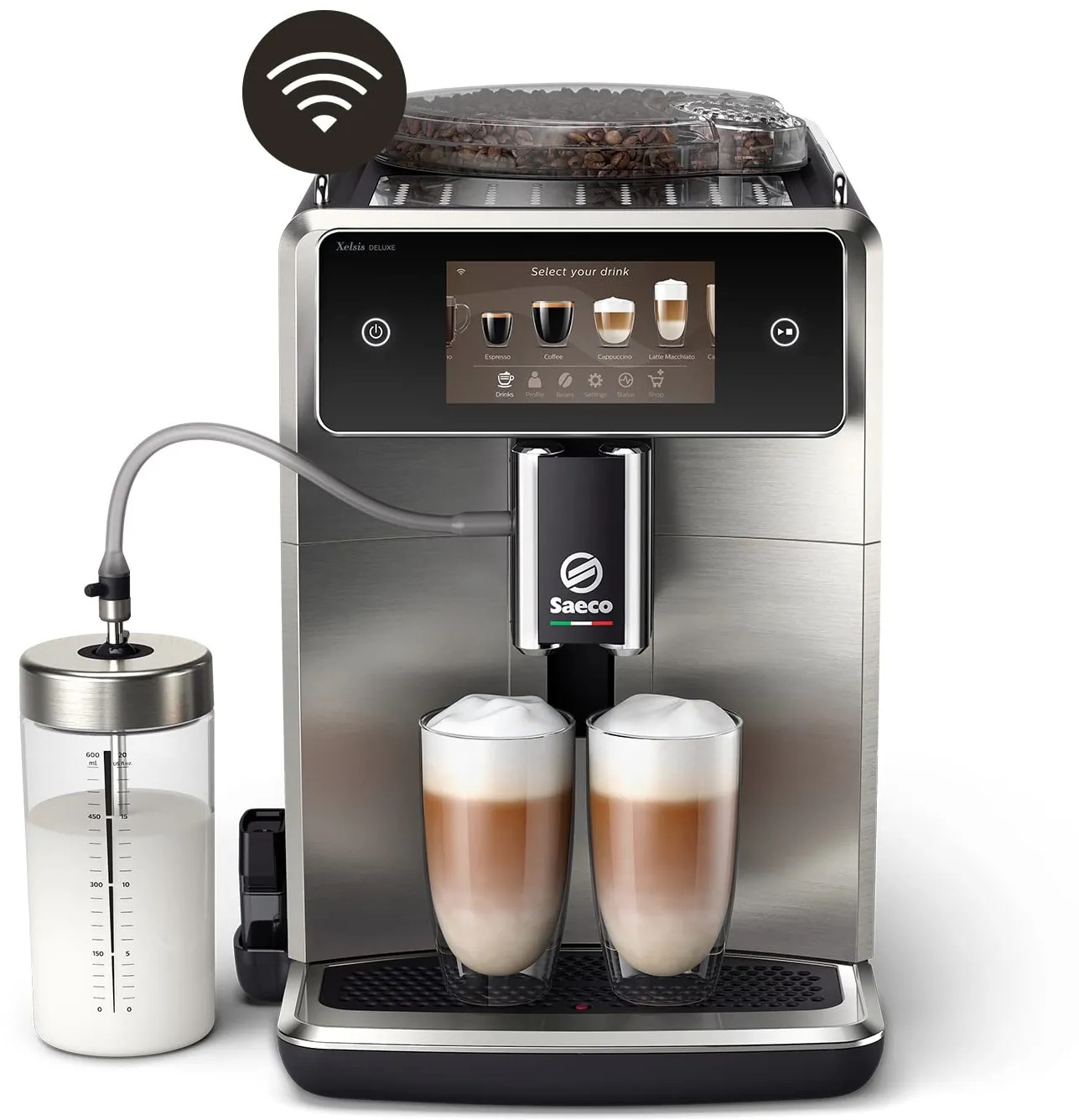 Saeco Xelsis Deluxe Kaffeevollautomat – WLAN-Konnektivität, 22 Kaffeespezialitäten, Intuitives 5"-Touchdisplay, 8 Benutzerprofile, Keramikmahlwerk (SM8785/00)