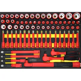 KS Tools 3/8"+1/2" Isolierter Steckschlüssel-Satz mit Drehmomentschlüssel in Schaumstoffeinlage, 72-tlg