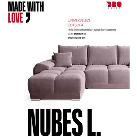 bromarkt Ecksofa NUBES Schlaffunktion Bettkasten L-Form 298x184x85cm Rosa, - Rosa