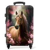 NoBoringSuitcases.com® Kinderkoffer Mädchen Hartschalenkoffer Groß Trolley Gepäck Koffer Pferd - Rosa Blumen - Natur - Wald - 67x43x25cm