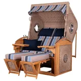 deVries PURE® Strandkorb Sailor XL - PE white kubu - Dessin 237, BxTxH: 135x90x165 cm, Halblieger, Ostsee-Strandkorb, feines Teakholz - inkl. Rückholfeder und Schutzhülle