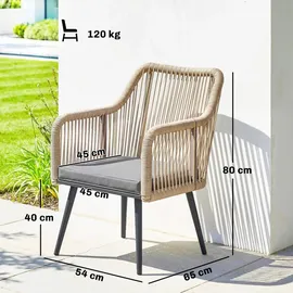 Outsunny Gartenstuhl 2er Set Gartenstuhl 54 x 65 x 80 cm grau/silber wetterfest mit Armlehne