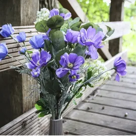 2474U Kunstblumenstrauß Blau Lila Weiß, Künstliches Blumen-Bouquet 60 cm Eva - Blau/Lila/Weiß/Grün