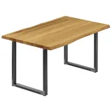 LAMO Manufaktur Baumkantentisch Loft Esstisch Massivholz inkl. Metallgestell (1 Tisch), Baumkante massiv weiß 100 cm x 76 cm x 80 cm