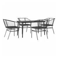VidaXL 5-tlg. Garten-Essgruppe mit Kissen Schwarz Poly Rattan Glas