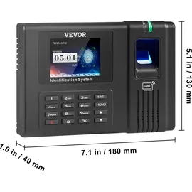 Vevor Stempeluhr Arbeitszeiterfassungsgerät für Mitarbeiter mit Fingerabdruck, RFID-Karten und PIN-Eingabe in einem, eigenständige biometrische Stempeluhr Check in Time Clock Wandmontage Schwarz