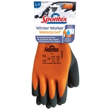 Spontex Winter Worker Waterproof Handschuhe, Wasserfeste Arbeitshandschuhe mit zweilagigem Innenfutter, hoher Kälteschutz, mit Latexbeschichtung, Größe L, 1 Paar, Orange/Schwarz