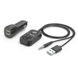 Hama Bluetooth Freisprecheinrichtung für Autos mit Aux-Eingang (mit 2-Fach USB-Ladegerät, kabellos telefonieren und Musik hören über Kfz-Lautsprecher, 3,5 mm Klinke Adapter, Car Audio, Bluetooth 5.1)