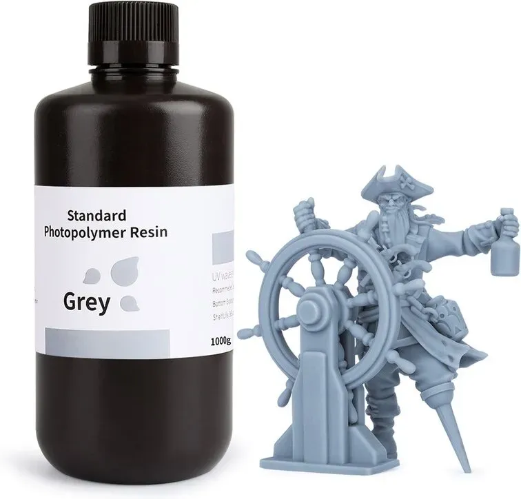 ELEGOO 3D Drucker Resin, 405nm UV-härtendes Standard Resin, Grau, 1000 g für LCD/DLP 3D-Drucker