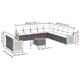 vidaXL 12-teiliges Gartensofa-Set mit Kissen schwarz