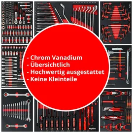 Mephisto Werkzeugwagen Werkstattwagen 8 Schubladen mit Werkzeug bestückt inkl. Ringschlüssel-Set