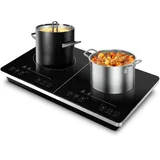 DMS® Doppel Induktionskochplatte 3500 Watt | mobiles Induktionskochfeld | Induktionsherd | Sensor-Touch-Steuerung | 3 Stunden Timer | Glaskeramikplatte DIC-3500
