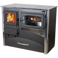 ABC Proizvod Kaminofen mit Backfach und Herdplatte Glaskeramik zum Kochen Dauerbrand Rechts, 11,60 kW schwarz