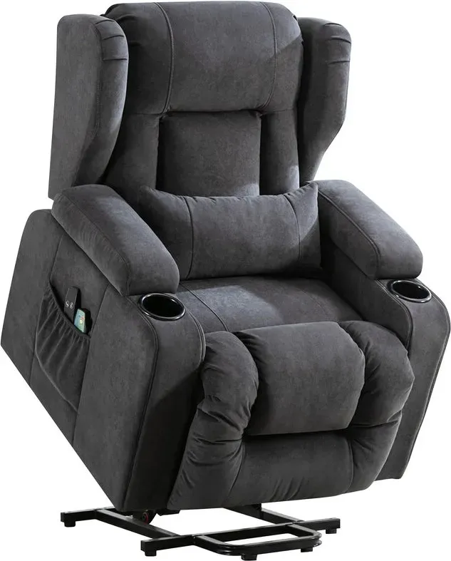 COMHOMA Relaxsessel mit Stoffbezug, elektrischer Aufstehsessel, TV-Sessel mit Aufstehhilfe und Liegefunktion, Stoff, grau