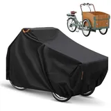 Lastenrad Abdeckung, 420D Oxford Fahrradabdeckung Wasserdicht Lastenfahrrad Abdeckplane mit Reflektorstreifen & UV-Schutz, Fahrradgarage für Lastenrad Fahrradschutzhülle Cargo Bike, 220x105x100cm
