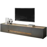 furn.design TV-Lowboard grau matt und Wotan 220 cm TV-Board XL Center